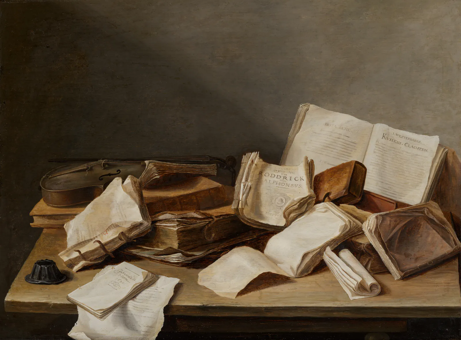 Still Life with Books and a Violin by Jan Davidsz de Heem