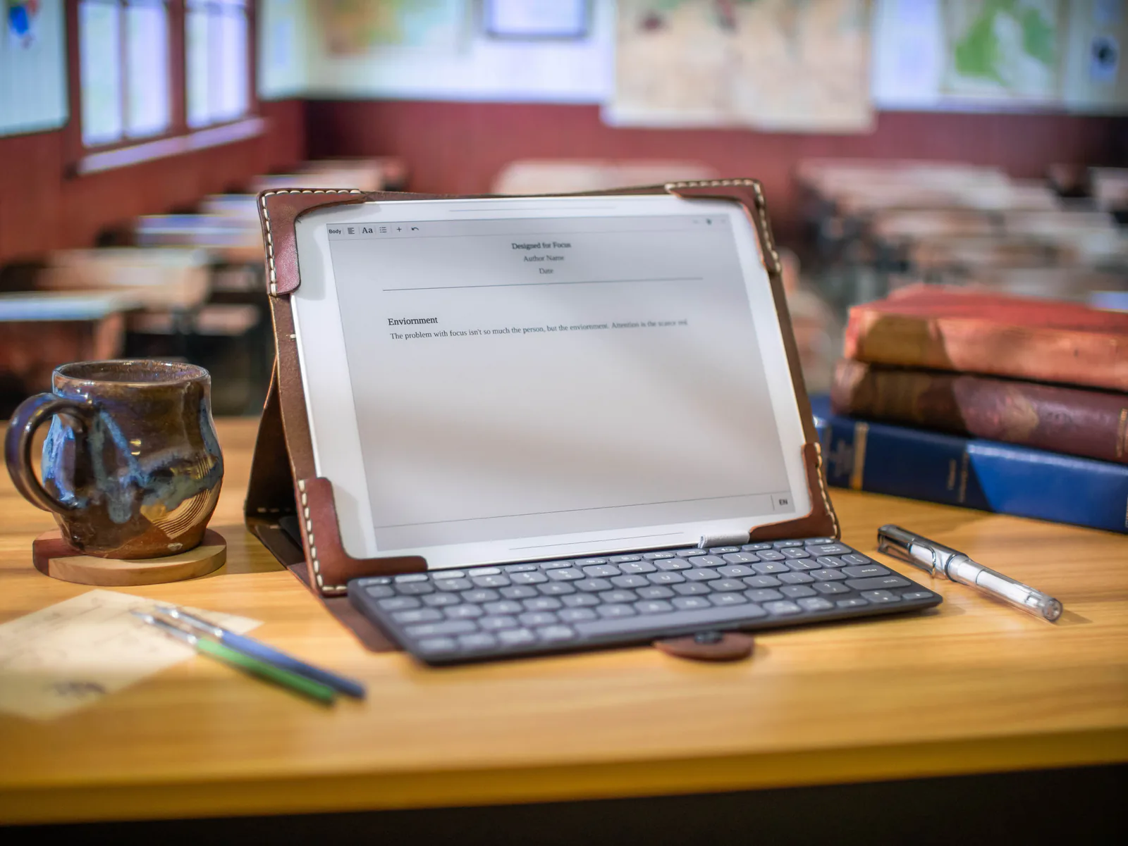 The complete Bookish E-Paper writing system with its device, keyboard, and folio