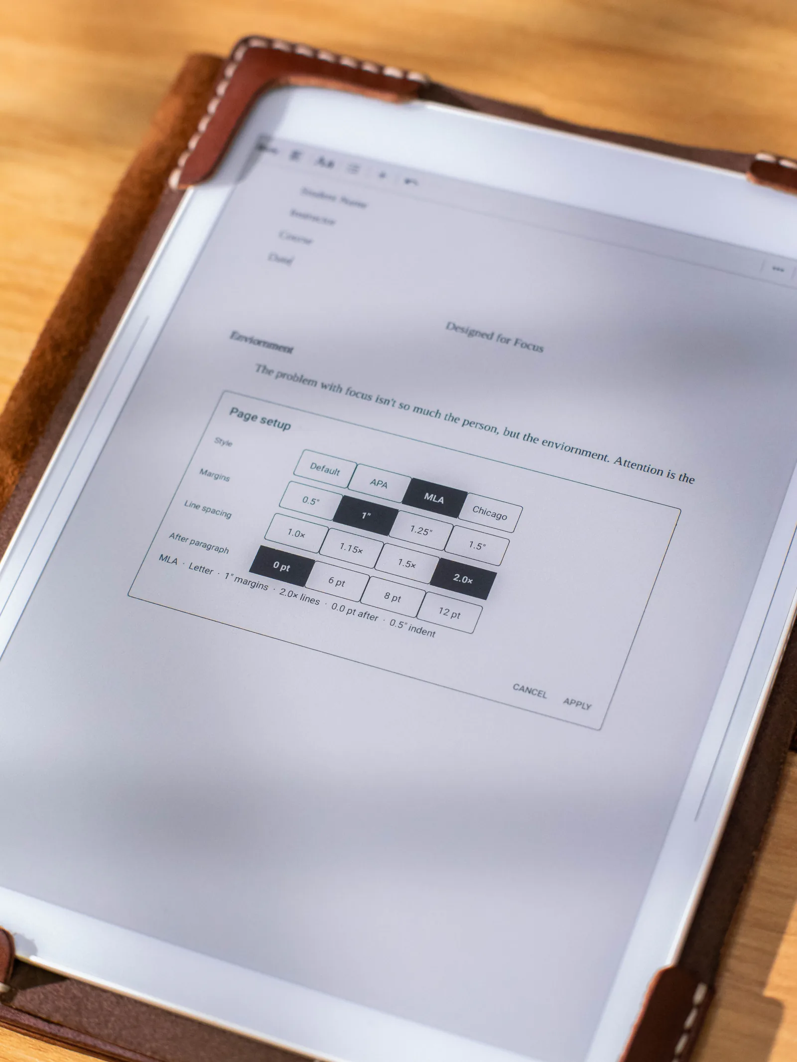 An assignment open on the Bookish E-Paper device